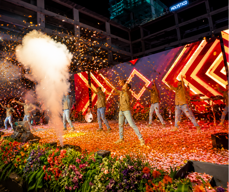 Concert stage production and confetti effects